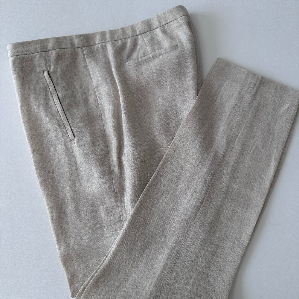 6 TALL J Crew Mini-Herringbone Light Taupe Linen Ankle Pant